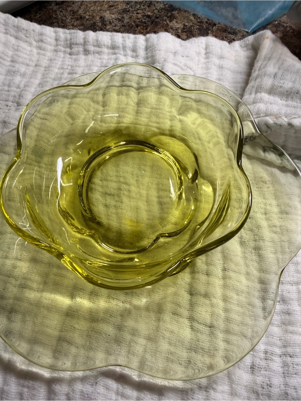 Green Glass Flower Bowl - Home Art